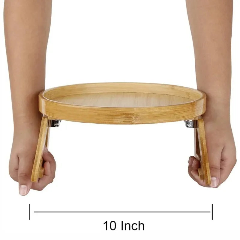 Wooden Sofa Armrest Tray Circular Clip on Breakfast Tray Home Use Foldable Sofa Side Table Snack Tray Integrated Storage Tray