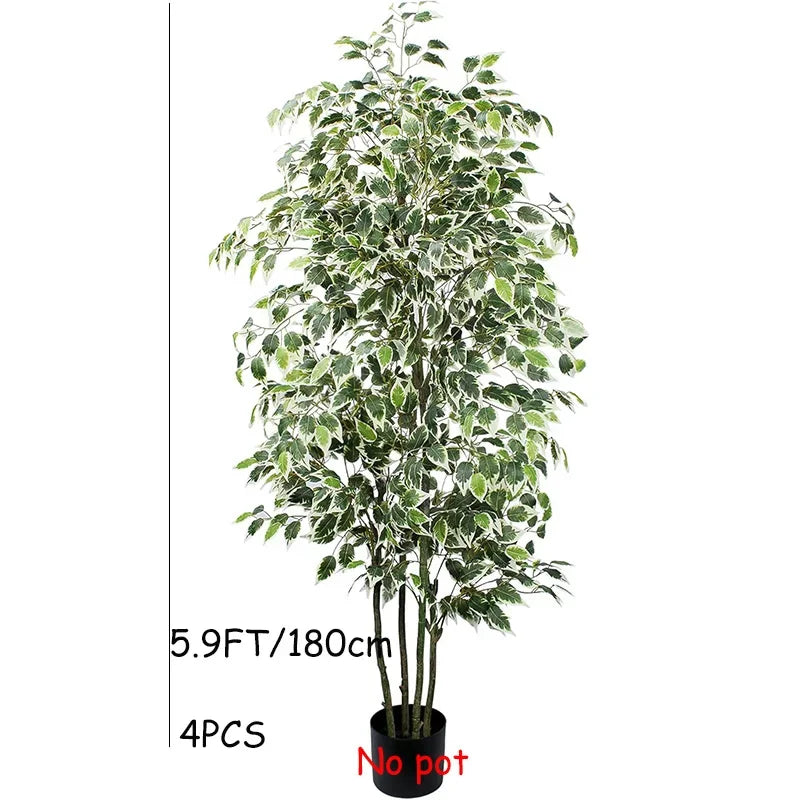 3-6Ft Large Artificia Ficus Tree Fake Plants Plastic Palm Tree Real Touch Banyan Leaves for Home Garden Shop Office Decor