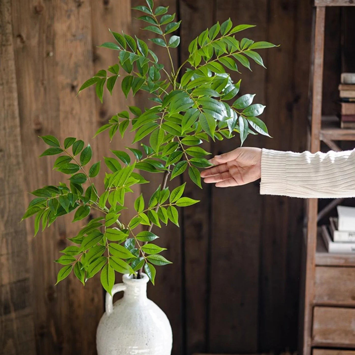76-140（49.2in）Artificial Ficus Tree Branch Fake Lacquer Tree Plastic Banyan Plants Green Tall Palm Leaves For Home Garden Decor