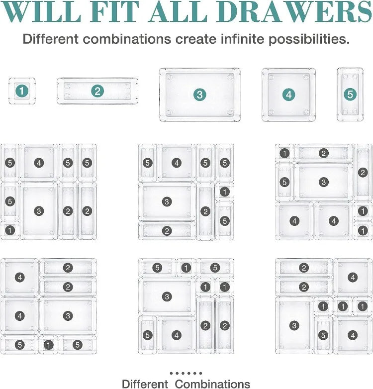 Clear Plastic Drawer Organizers Desk Dividers Bins Home Dresser Office Kitchen Drawer Separator Makeup Jewelry Organization Gadg