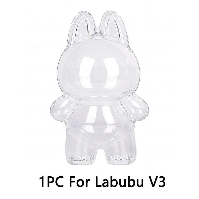 1-3 pcs Protective Case Cover for Labubu Doll V1 V2 V3,Plastic Acrylic Display Case for Standing and Seat Series with Keychain