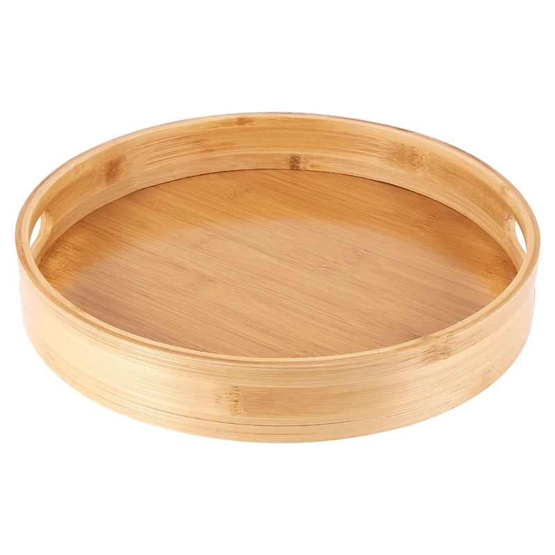 Promotion! Round Serving Bamboo Wooden Tray for Dinner Trays Tea Bar Breakfast Food Container Handle Storage Tray 3