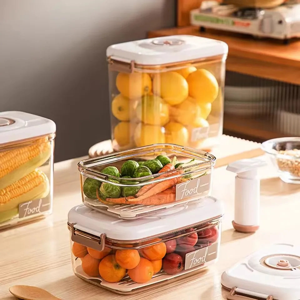 Vacuum Sealed Canister Household Fresh-keeping Box Refrigerator Food Storage Containers Drainable Kitchen Organizers Fruit Tank