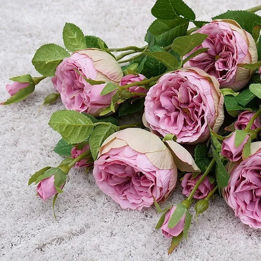 High Quality Simulation Single Branch 3 Roses Home Living Room Dining Table Wedding Decoration Fake Artificial Flowers Cheap