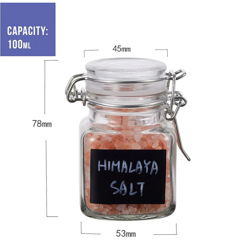 3.4oz Small Airtight Glass Spice Jars with Lids & Clip Top,Square Bottles, Herb Jars, Mason Jars, Seasoning Containers