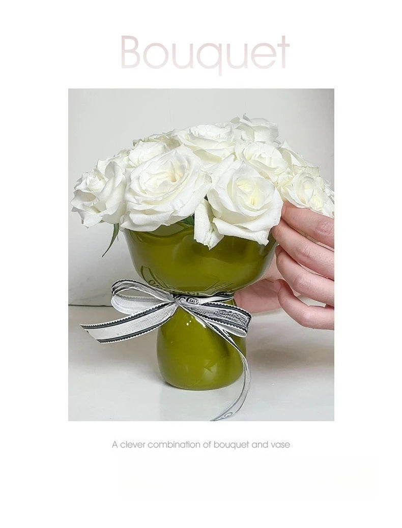 Ceramic Vase Rose Flower Shaped Vase Desk Decorati Flowers Bouquet for Home Girding Decorative Floral Vases Room Aesthetic Decor