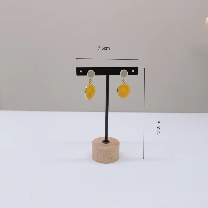 T Bar Earring Display Stand With Wooden Base Jewelry Holders Hanging Jewelry Organizer For Photography Props Iron jewelry rack