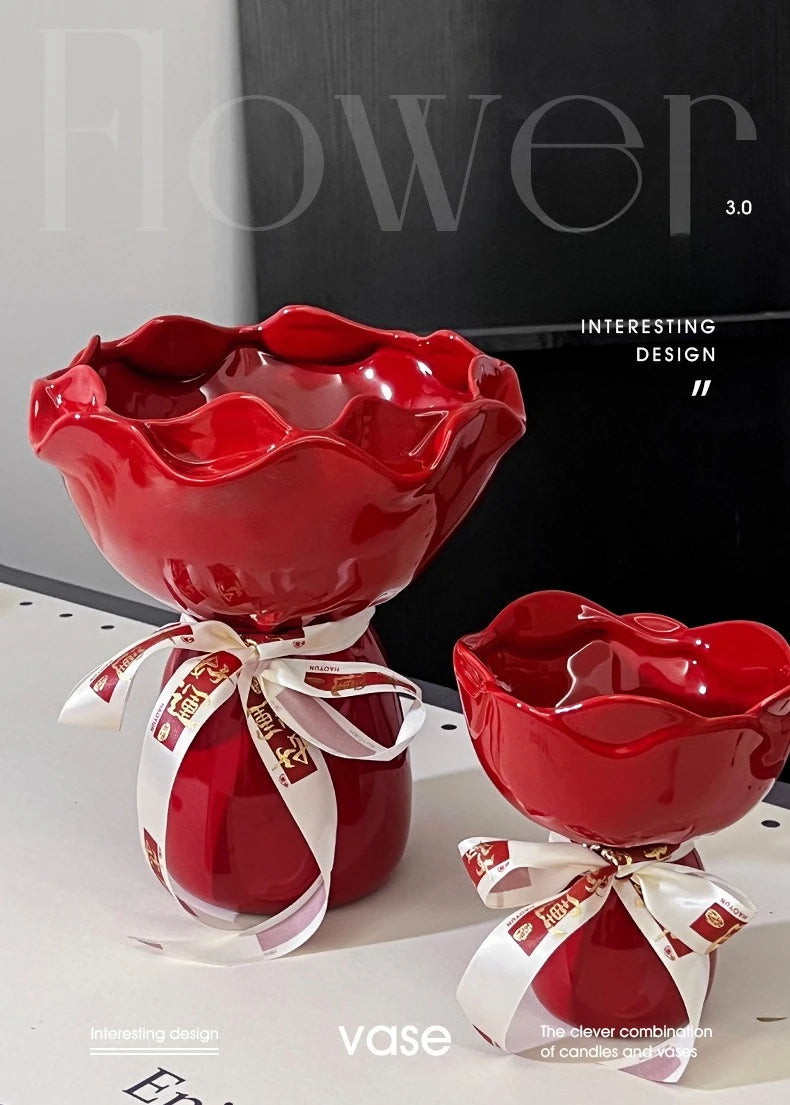Ceramic Vase Rose Flower Shaped Vase Desk Decorati Flowers Bouquet for Home Girding Decorative Floral Vases Room Aesthetic Decor