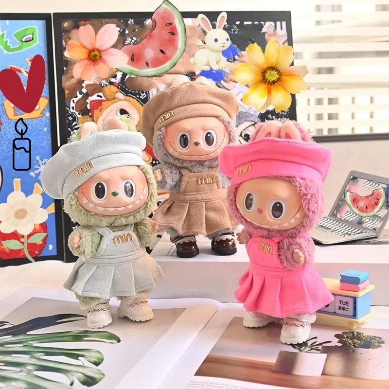 For Labubu Clothes Fashion Overalls Pleated Skirt Set Labubu Idol V1 V2 V3 Dolls Clothing Doll Accessories Blythe Clothes