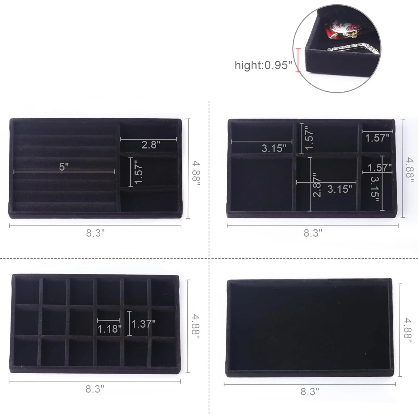 4pcs Hot Sales Fashion Portable Velvet Jewelry Ring Jewelry Display Organizer Box Tray Holder Earring Jewelry Storage