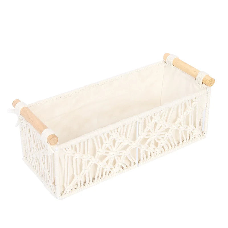 Bohemian Style Storage Containers Cotton Rope Hand Woven Rectangle Desktop Sundries Storage Basket Make Up Organizer