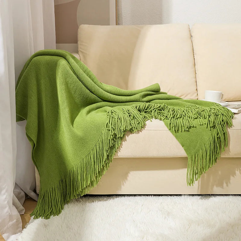 Nordic Knitted Tassels Fringe Blankets Lightweight Throw Solid Blanket Cozy Farmhouse Gift All Season Comfort For Home Travel