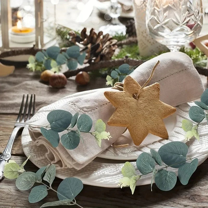 10pcs Eucalyptus Leaves Artificial Plastic Plants Leaves Bunch Branch Green Stems Wedding Faux Fake Flowers Cake DIY Decor