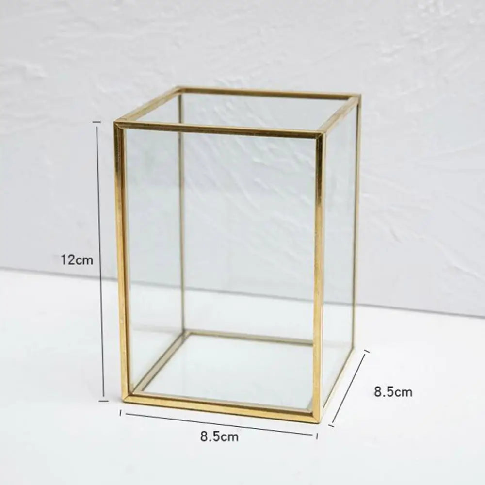 Transparent Glass Makeup Brush Storage Box Gold Cosmetics Container Ring Pencil Lipstick Holder Make Up Brushes Organizer