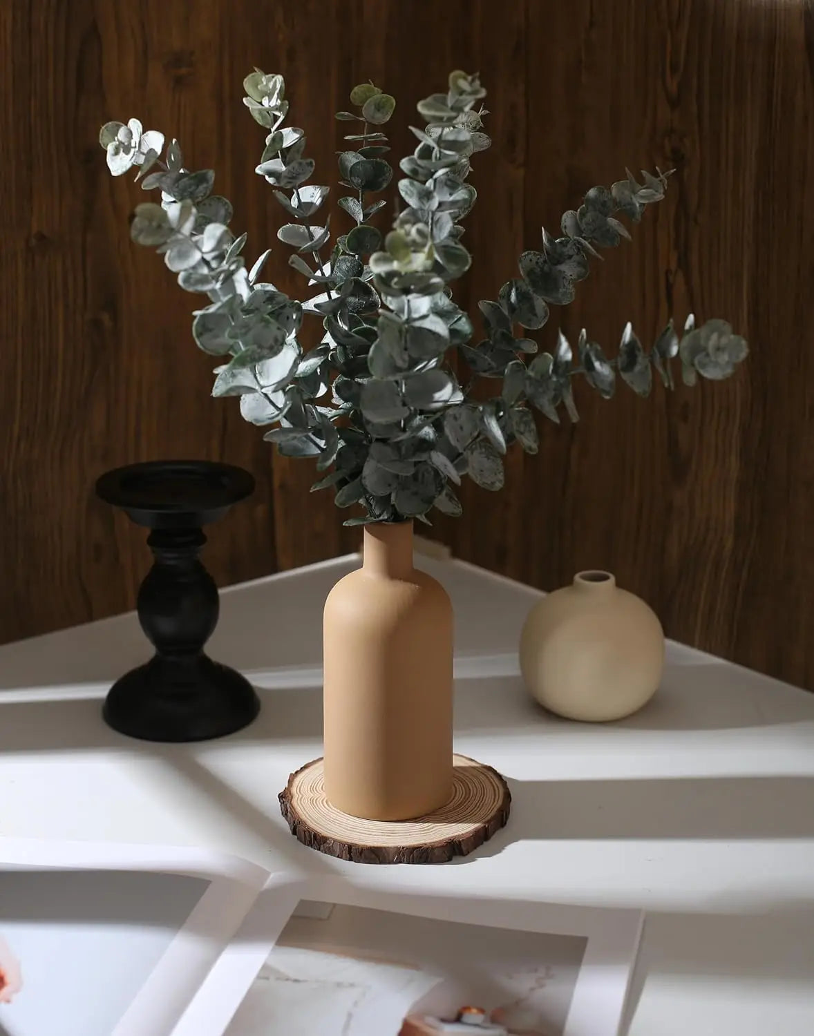 Ceramic Neutral Vase Set for Farmhouse Home Decor, Rustic Decorative Vases for Boho Living Room Centerpieces, Entryway Decoratio
