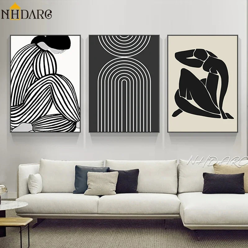 Scandinavian Minimalist Wall Art Modern Black and White Abstract Oil Painting Poster Print Home Bedroom Living Room Decoration