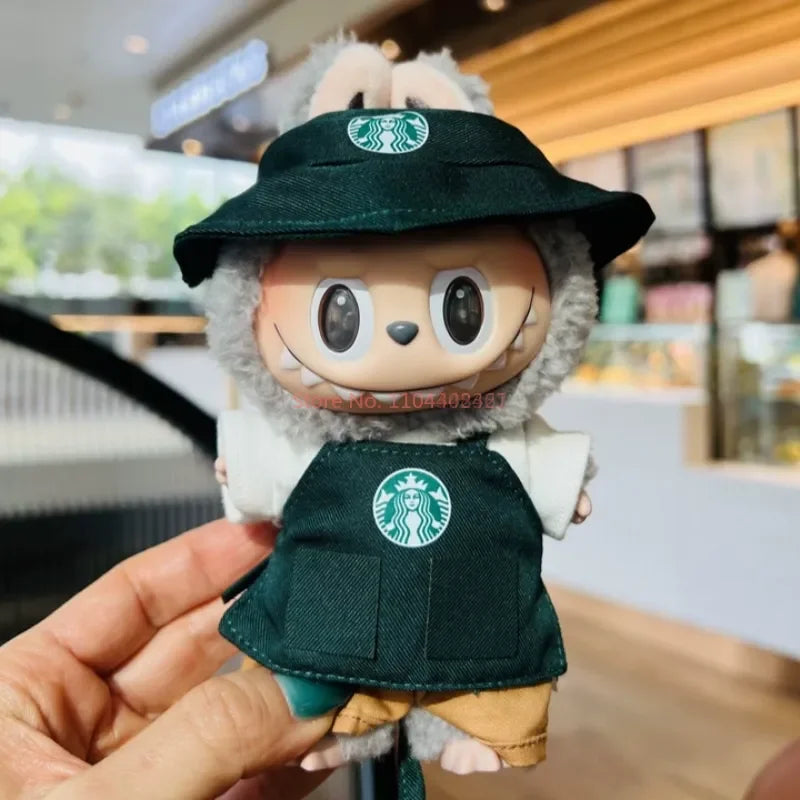 Labubu Clothes Outfit V1 V2 Work Uniform Keychain Set Mini Barista Costume Doll Clothes Collection For Sitting Dolls Display