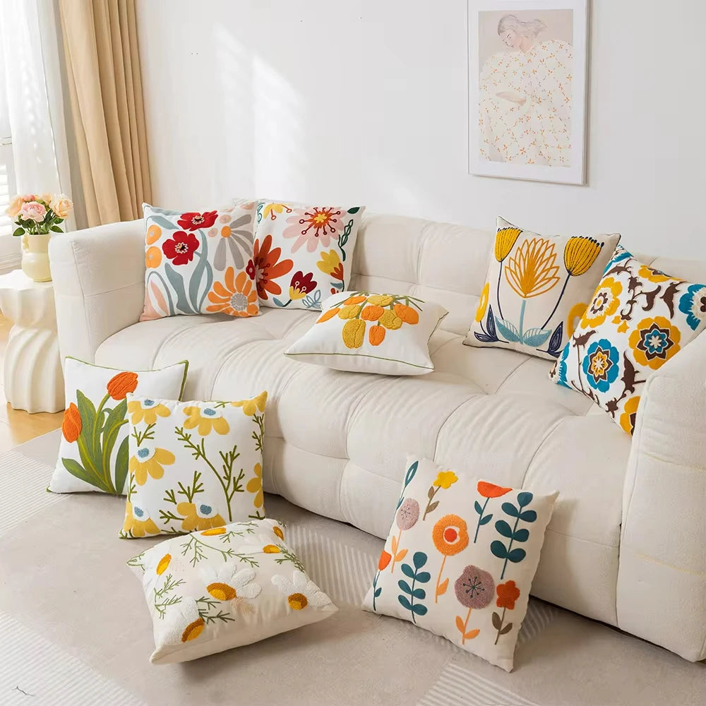 1PC Boho Embroidery Flower Throw Pillow Cover 17.7inx17.7in