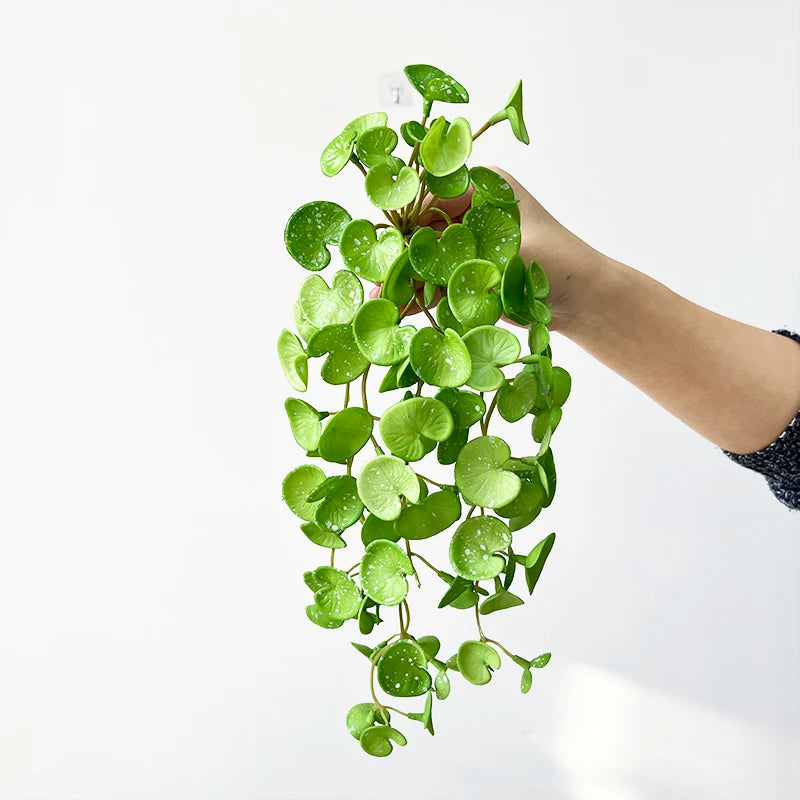 Artificial Plant Mini Bouquet Copper Coin Grass Soft Glue Fake Green Plants Wall Hanging for Home Office Garden Decoration