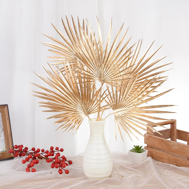 Golden Artificial Plant Tropical Palm Leaf Fake Plants For Home Decoration Birthday Wedding Party Decor Supplies