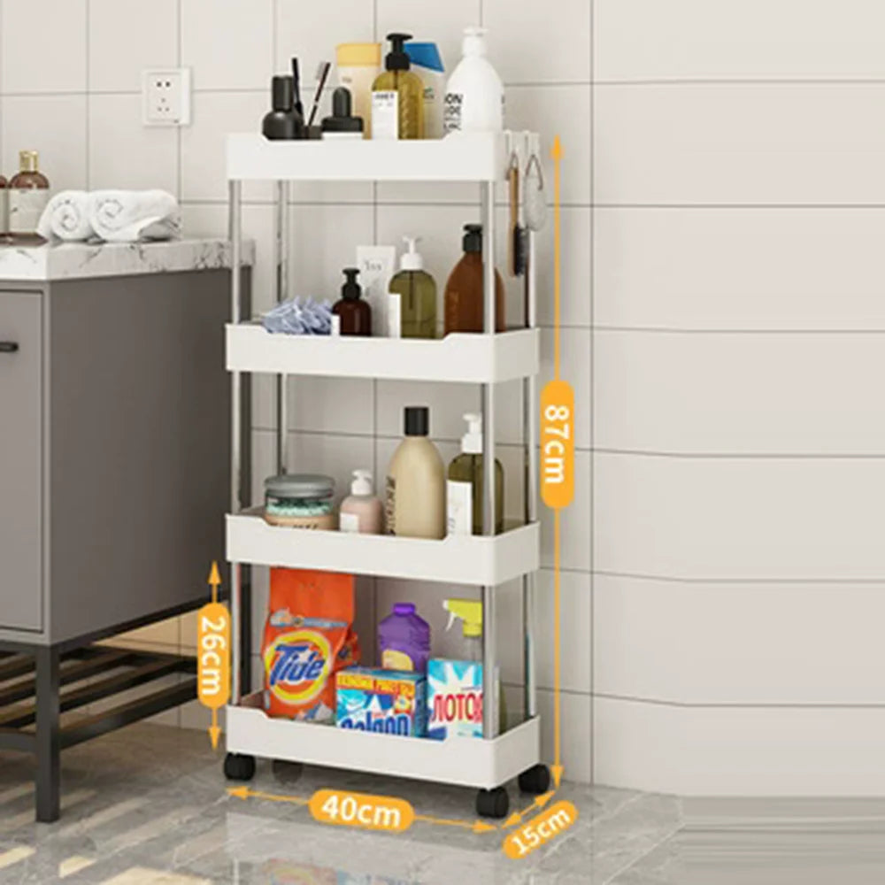 3-Layer / 4-Layer Narrow Side Trolley Storage Rack, Wheel, Floor Seam Storage Rack, Bathroom, Kitchen, Laundry, Storage Cart