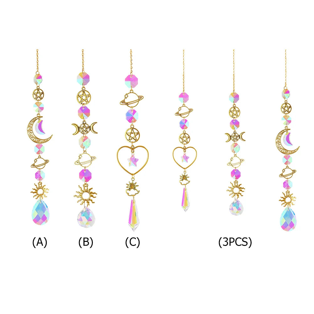 Suncatcher Crystal Wind Chime Star Moon Diamond Hanging Prisms Light Catcher Rainbow Chaser Jewelry Pendant Home Garden Decor