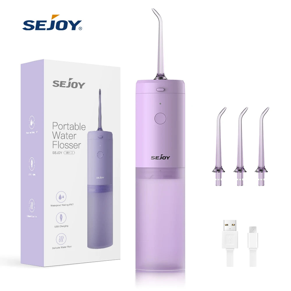 Sejoy Dental Oral Irrigator Portable Water Flosser Thread Teeth Pick Mouth Washing Machine 4 Nozzles 3 Modes USB Rechargeable