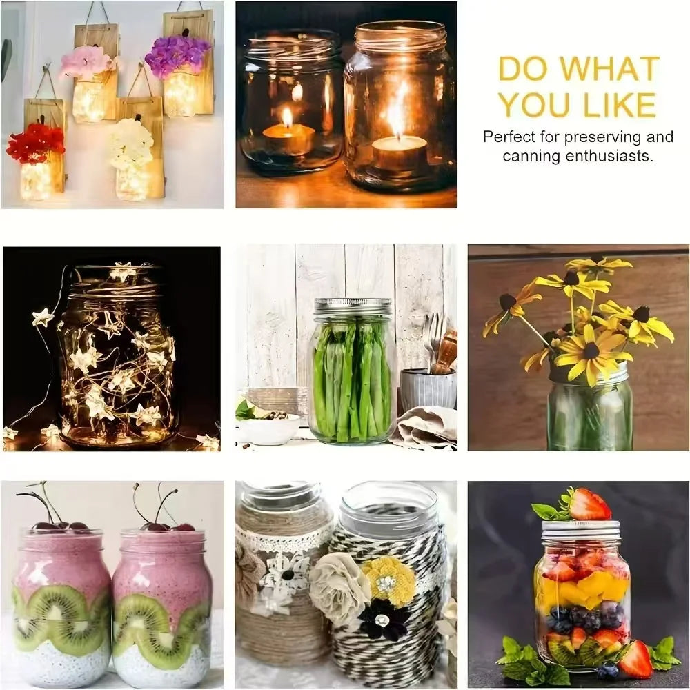 6Pcs, 12Pcs, 500Ml/16Oz, Glass Mason Jar, Glass Storage Jar, Kitchen Storage Container, Glass Sealed Jar Container, Pickle Jar, Regular Sealing Lid, Suitable for Jam, Salad Dressing, Honey, Shower/Wedding Gift