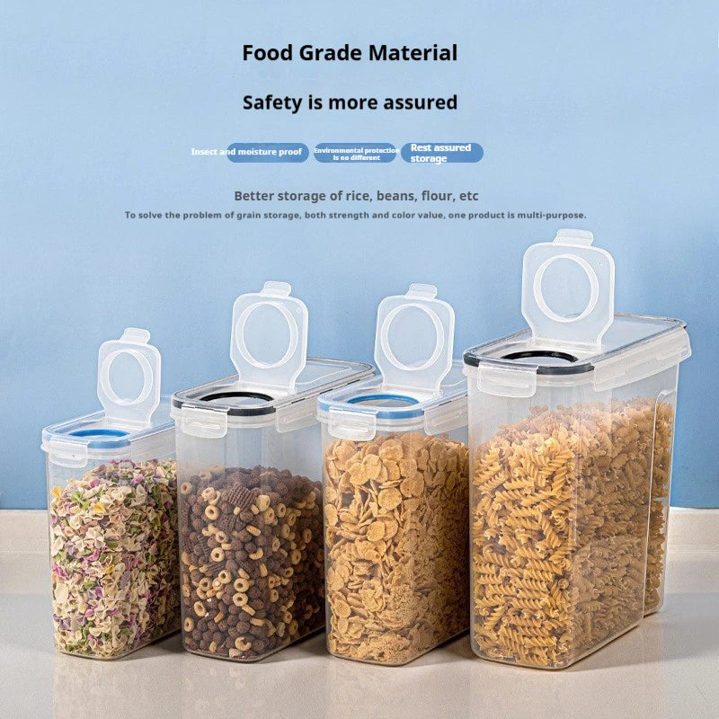 4L  Airtight Cereal Storage Container Moistureproof Insect Proof Rice Bucket Food Storage Box Plastic Transparent Sealed Tank