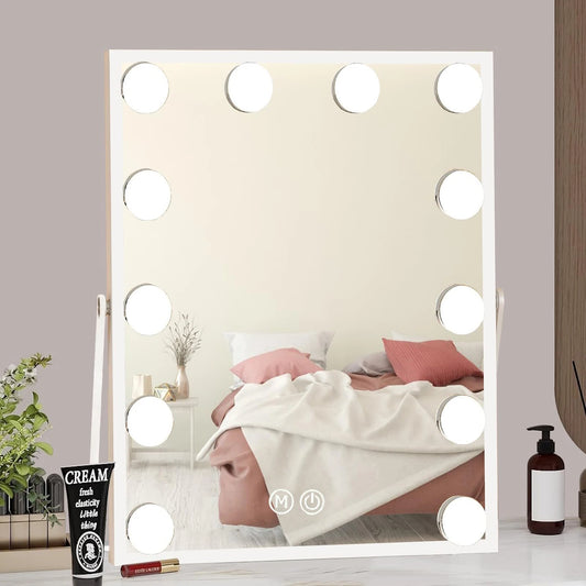 Vanity Makeup Mirror with Lights - 9/12 LED Bulbs, Touch Control, 3 Colors Light, 360° Rotation, Light Up Vanity Mirror