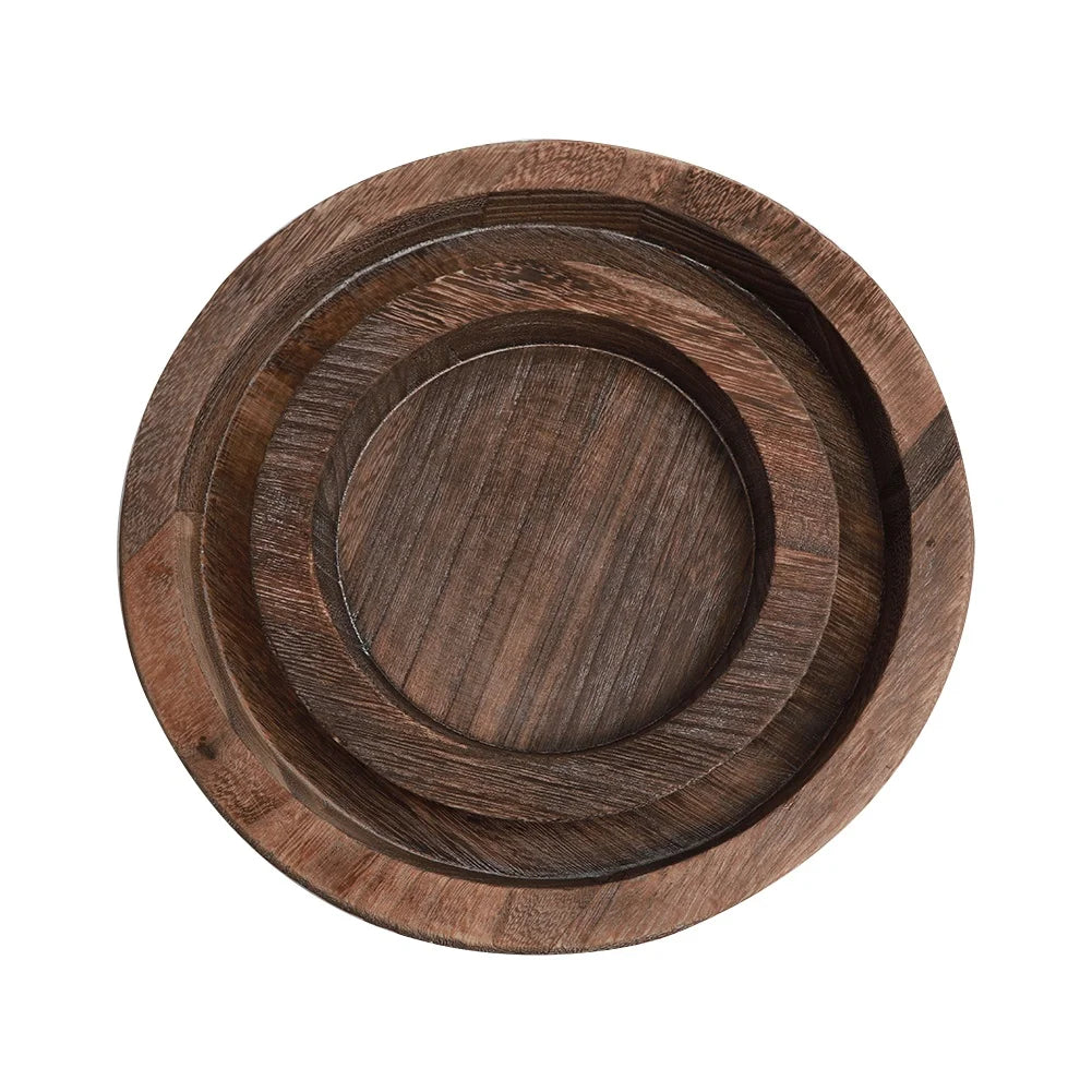 Round Wood Tray for Coffee Table Candle Holder Tray Home Decor Small Wooden Serving Plate Decorative Multipurpose Rustic Platter