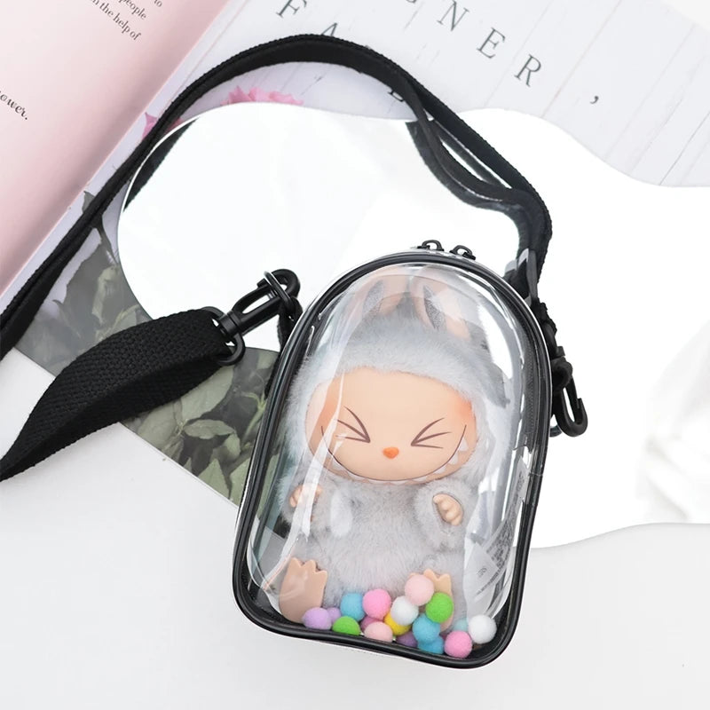 For Labubu Protect Case Labubu Sitting Party 15cm Cotton Doll Shoulder Pain Bag PVC Storage Bag Labubu(No Doll)