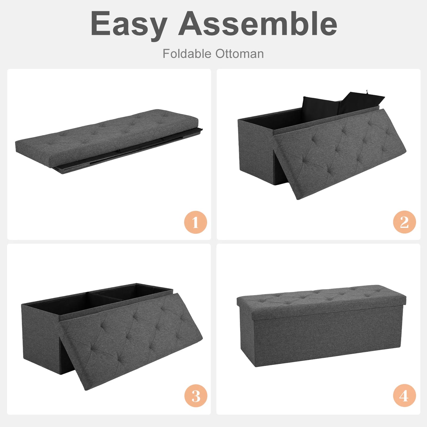 JHK Storage Stool with Foam Seats, Hidden Storage Box, Living Room Toy Storage Box, Bedroom Bed End Bench