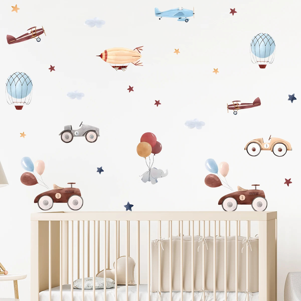 Cartoon Cute Airplane Car Elephant Balloon Wall Stickers Removable for Bedroom Living Room Nursery Decoration Wall Decals