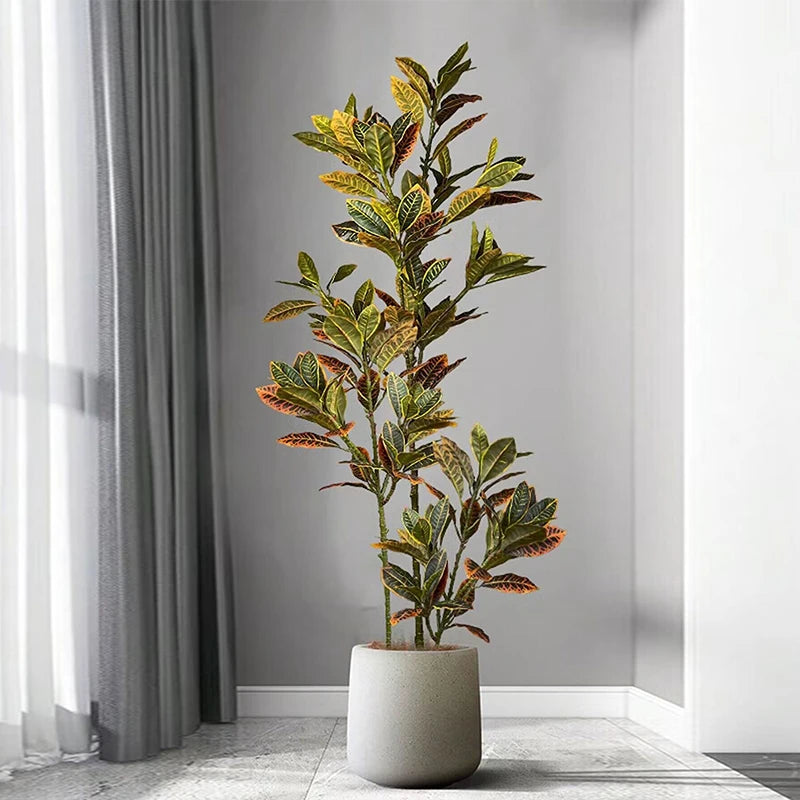 80-120cm Artificial Large Tropical Plant Branch Fake Magnolia Leaves Plastic Banyan Tree Branch for Home Garden Party Decoration