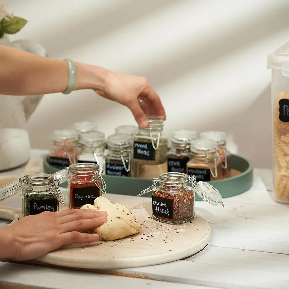 3.4oz Small Airtight Glass Spice Jars with Lids & Clip Top,Square Bottles, Herb Jars, Mason Jars, Seasoning Containers