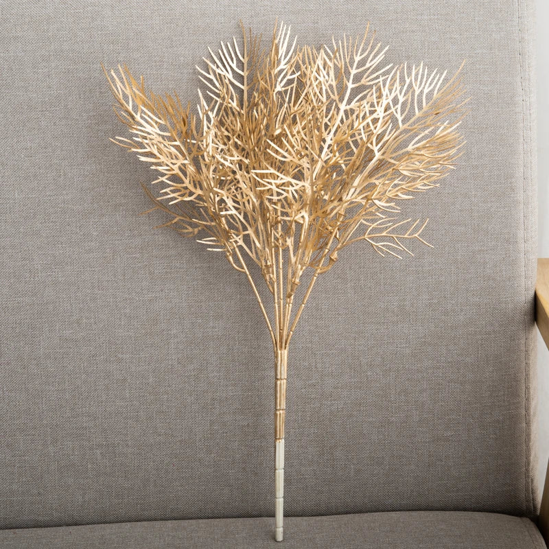 Artificial Plants Gold Fake Flowers Plastic Grass Wedding Arrangement Leaves Autumn Home Party Supplies Christmas Decorations