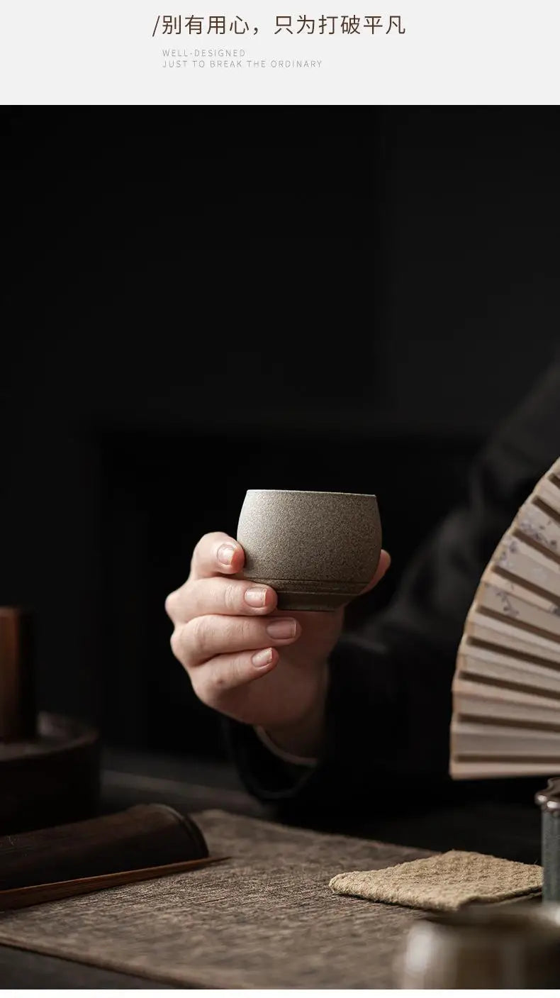 Japanese Handmade Rough Pottery Tea Cup Ceramic Kung Fu Tea Set Single Cup Antique Style Quiet Path Antique Craftsmanship Gift