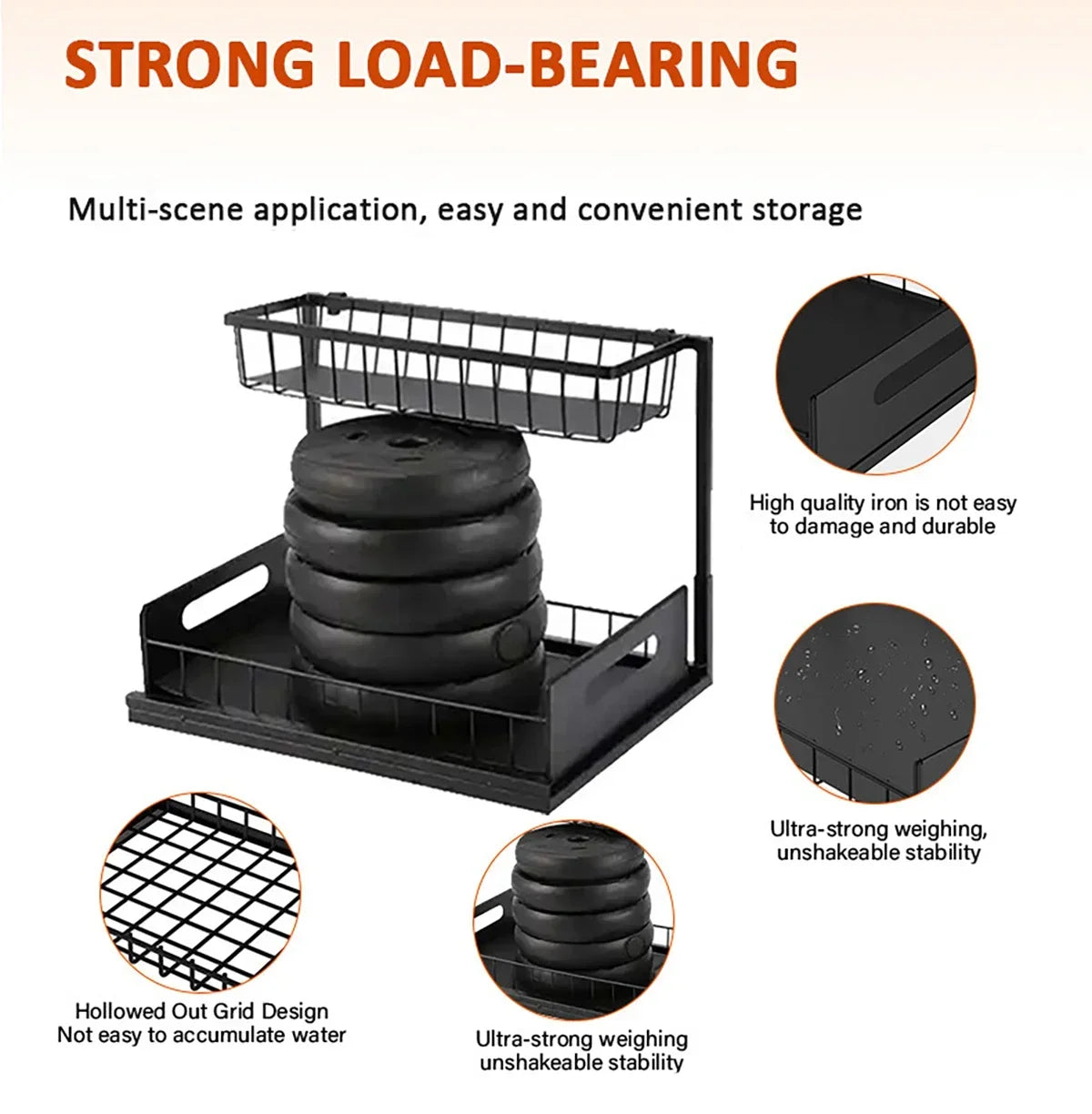 Kitchen 2 Tier Under Sink Organizer Rack with Sliding Drawer Multi-purpose Bathroom Organizer Shelf for Kitchen Bathroom Storage