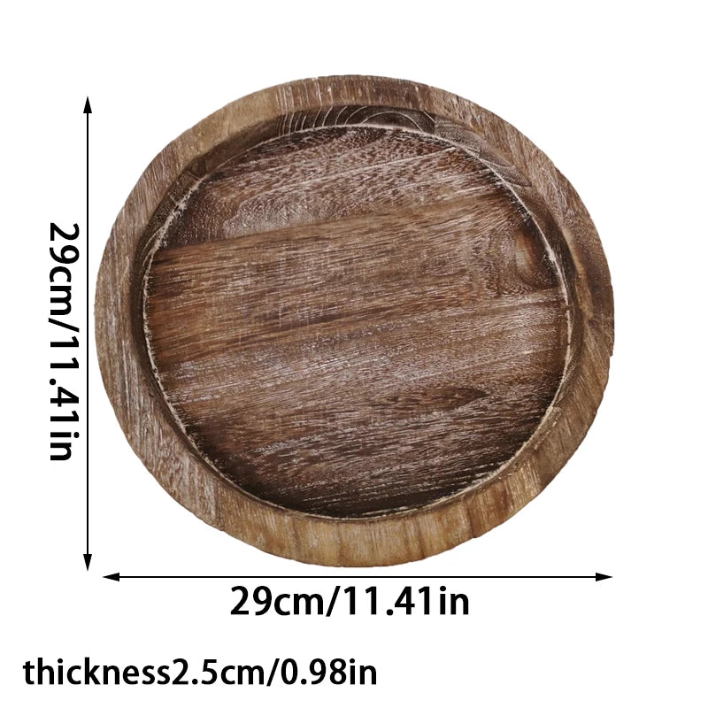 1Pc Round Wooden Tray Candle Holder Kitchen Countertop Multi-purpose Tray Home Decor for Farmhouse Dinning Table