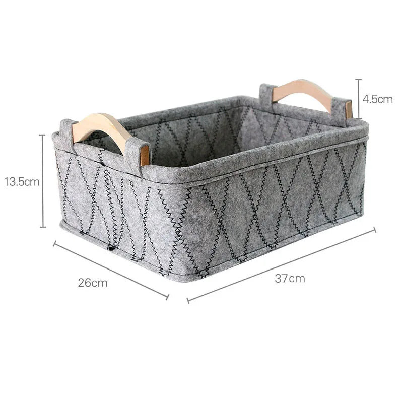 Felt Storage Basket Desk Organizer Toy Basket Storage Bins Makeup Organizer Basket Desktop Wooden Handle Storage Organizer Box