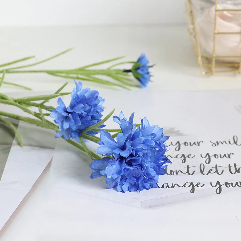 3 Forks/Bouquet Artificial Flower Silk Cornflower Fake Flowers Artificial Plant Decorative Flowers Home Decor Wedding Decor