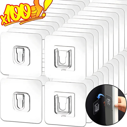 100/2PCS Double Sided Adhesive Wall Hooks Invisible Traceless Snap Hook Wall Storage Holder Bathroom Kitchen Bedroom Hook Kit