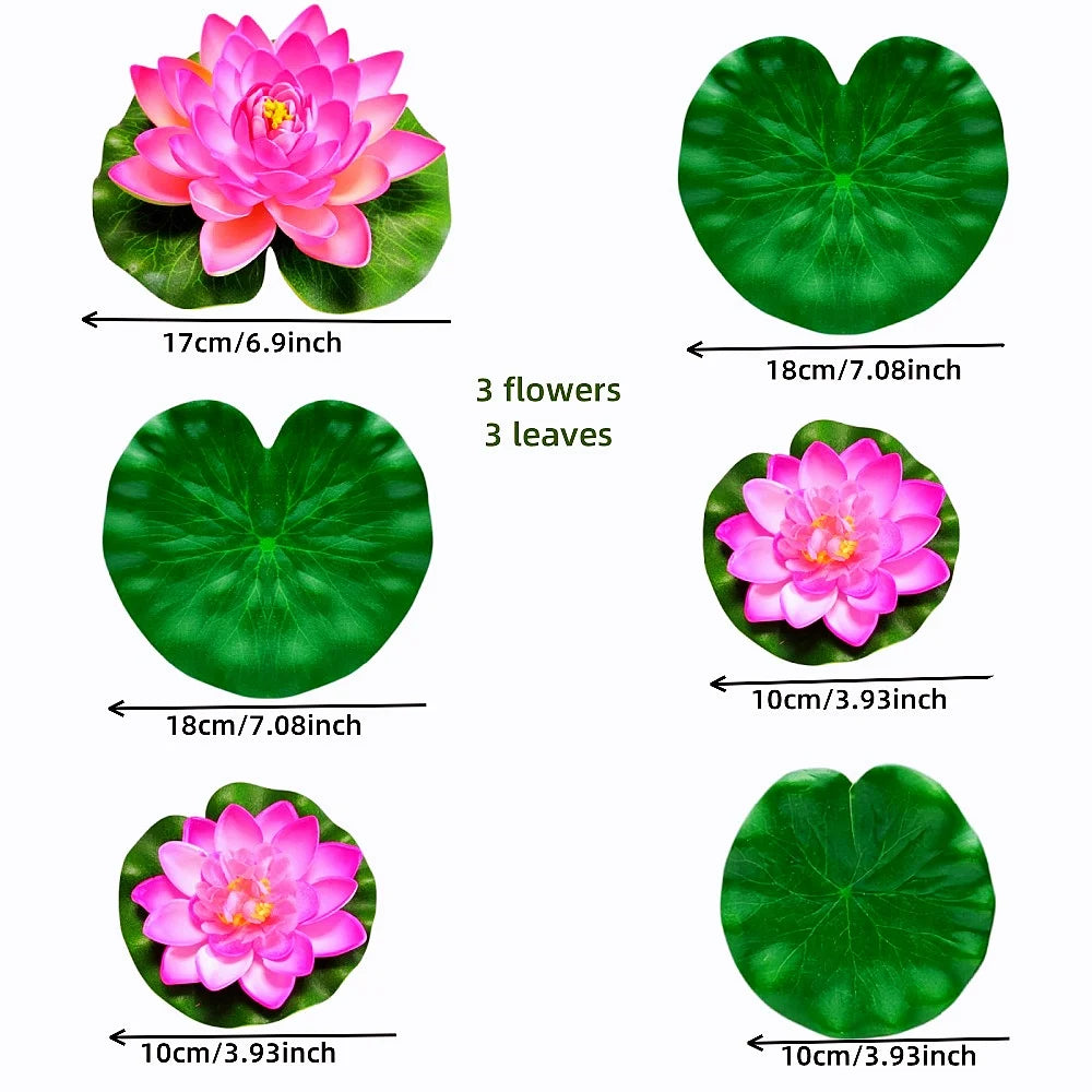3 flowers and 3 leaves Artificial Lotus, Realistic Water Floating Foam Lotuses, Fake Lily Pad, Home Garden Patio Pond, Home Dec