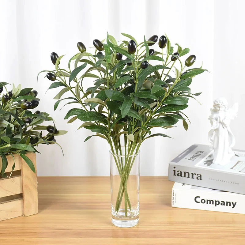 1/3pcs Artificial Olive Leaves Tree Branch Green Plant with Fruit for Home Garden Vase Decoration Wedding Bouquet Silk Flowers