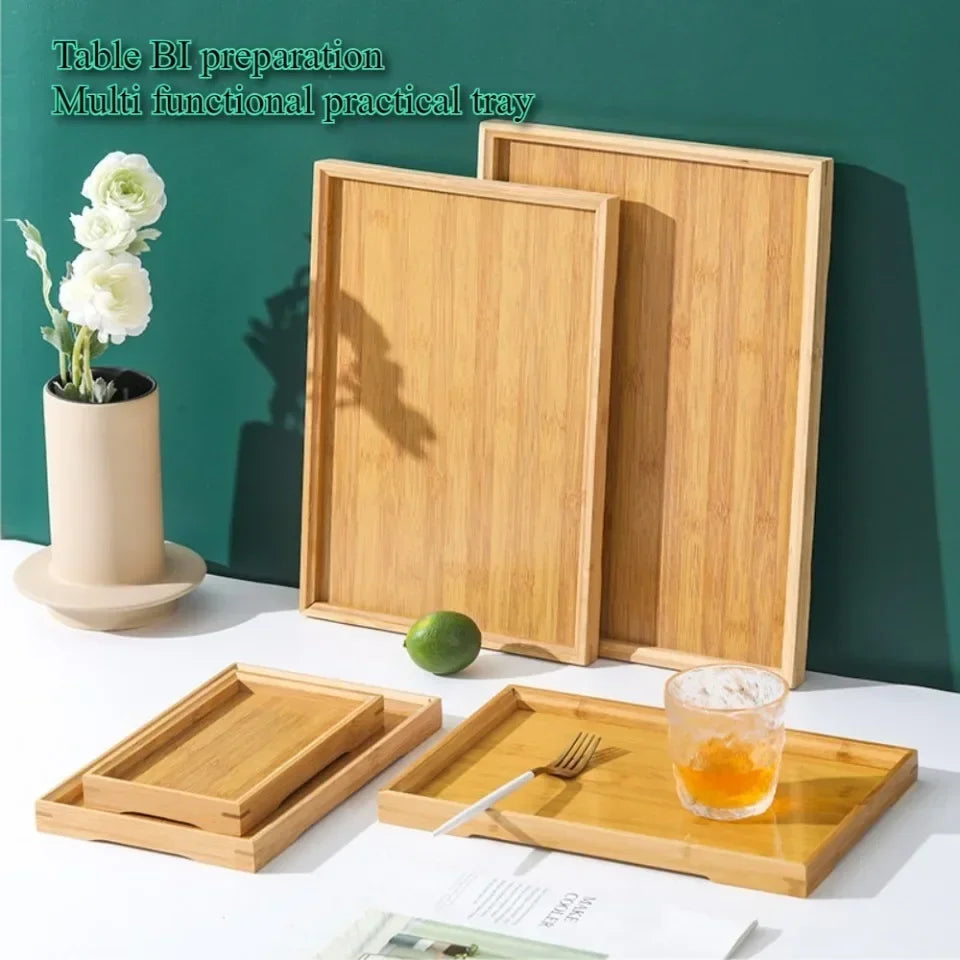 Rectangular Tea Tray Household Kitchen Plate Tools Serving Dish Bamboo Tea's Bar Storage Trays for Wooden Tableware Wood Pallet