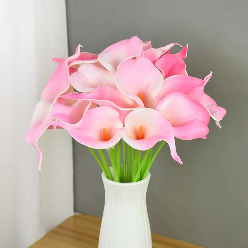 5Pcs White PU Fake Flower Artificial Real Touch Calla Lily For Wedding Bridal Bouquets Home Table Flowers Bouquet Decorations
