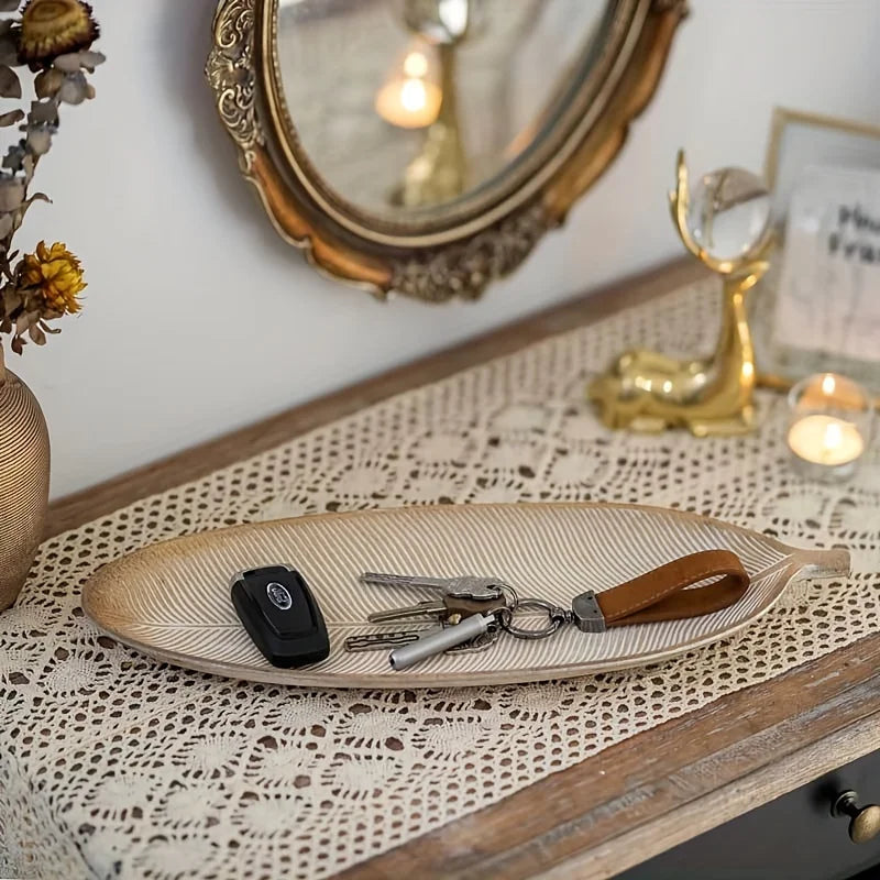 Nordic Wooden Tray Gold Leaf Shape Serving Tray Jewelry Pallet Fruit Snack Candy Dish Table Decoration Storage Organizer