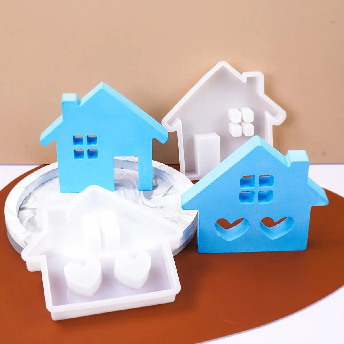 DIY House Shape Silicone Mould Handmade Heart House Plaster Candle Casting Molds Windows House Room Warm Decoration Crafts Gifts