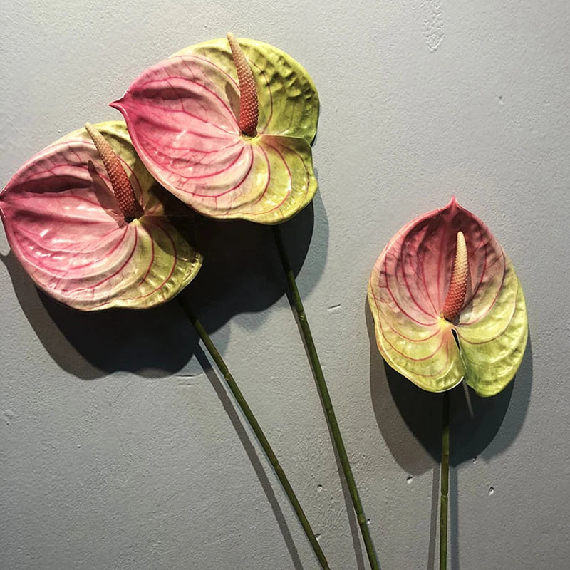 1Pcs Artificial Plants 57cm Real Touch Anthurium Fake Flowers Simulation Anthurium Artificial Flowers Wedding Home Decor